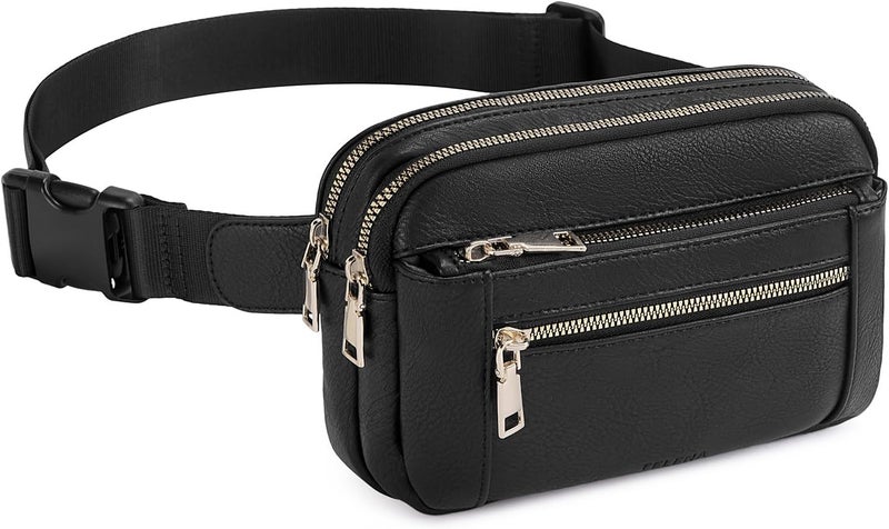 Telena Fanny Packs for Women Cross Body Bag Leather Belt Bag Fashionable Waist Bag with Adjustable Strap Black - Image 1